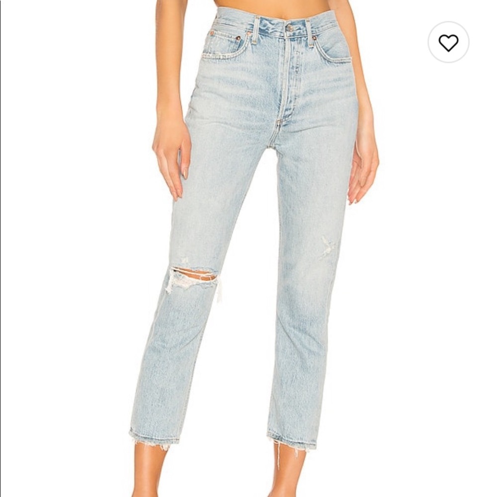 Agolde Riley High Waisted Crop Jeans - Shatter. Size 26.